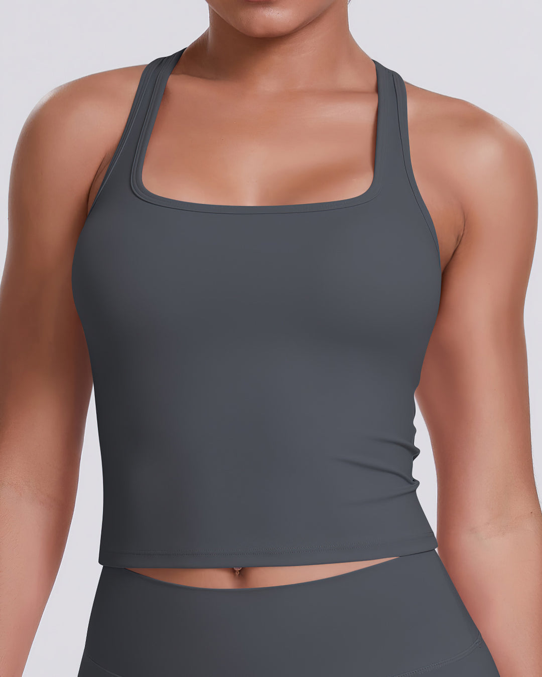 Gwen T-Back Top - Dark Grey