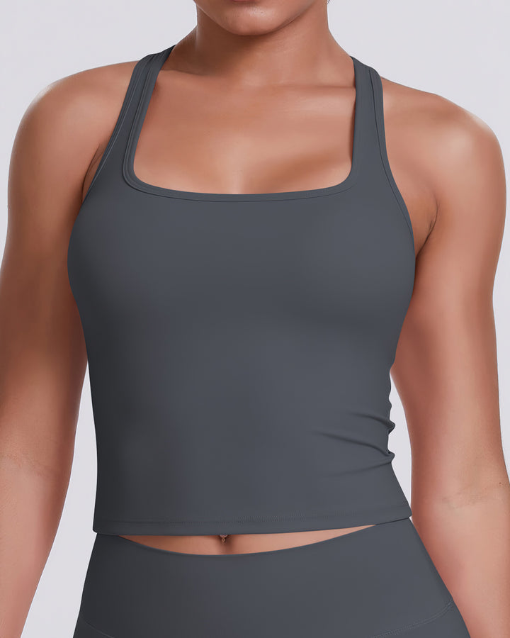 Gwen T-Back Top - Dark Grey