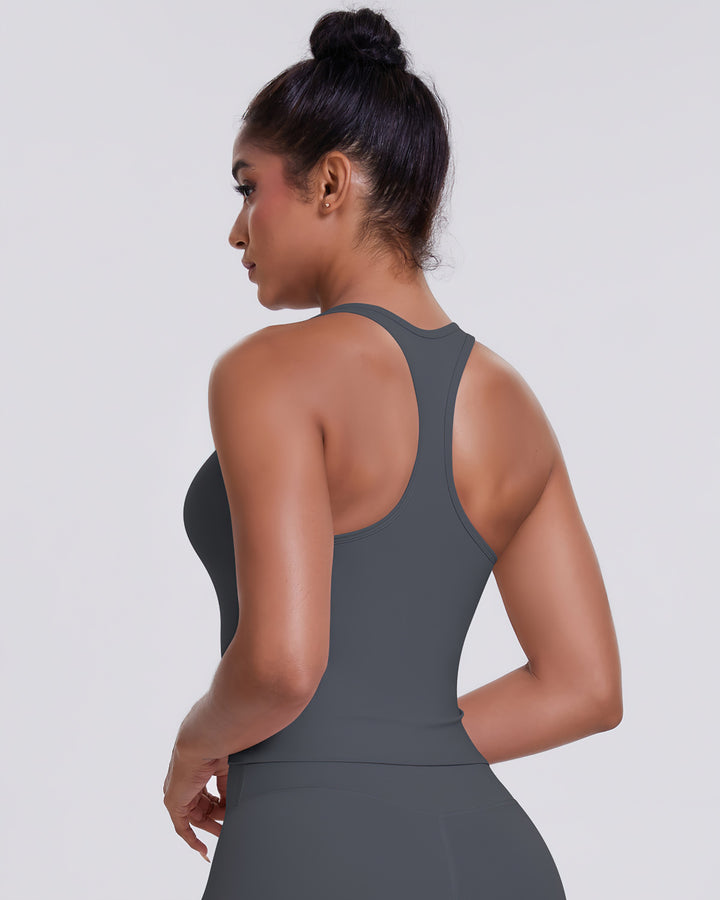 Gwen T-Back Top - Dark Grey