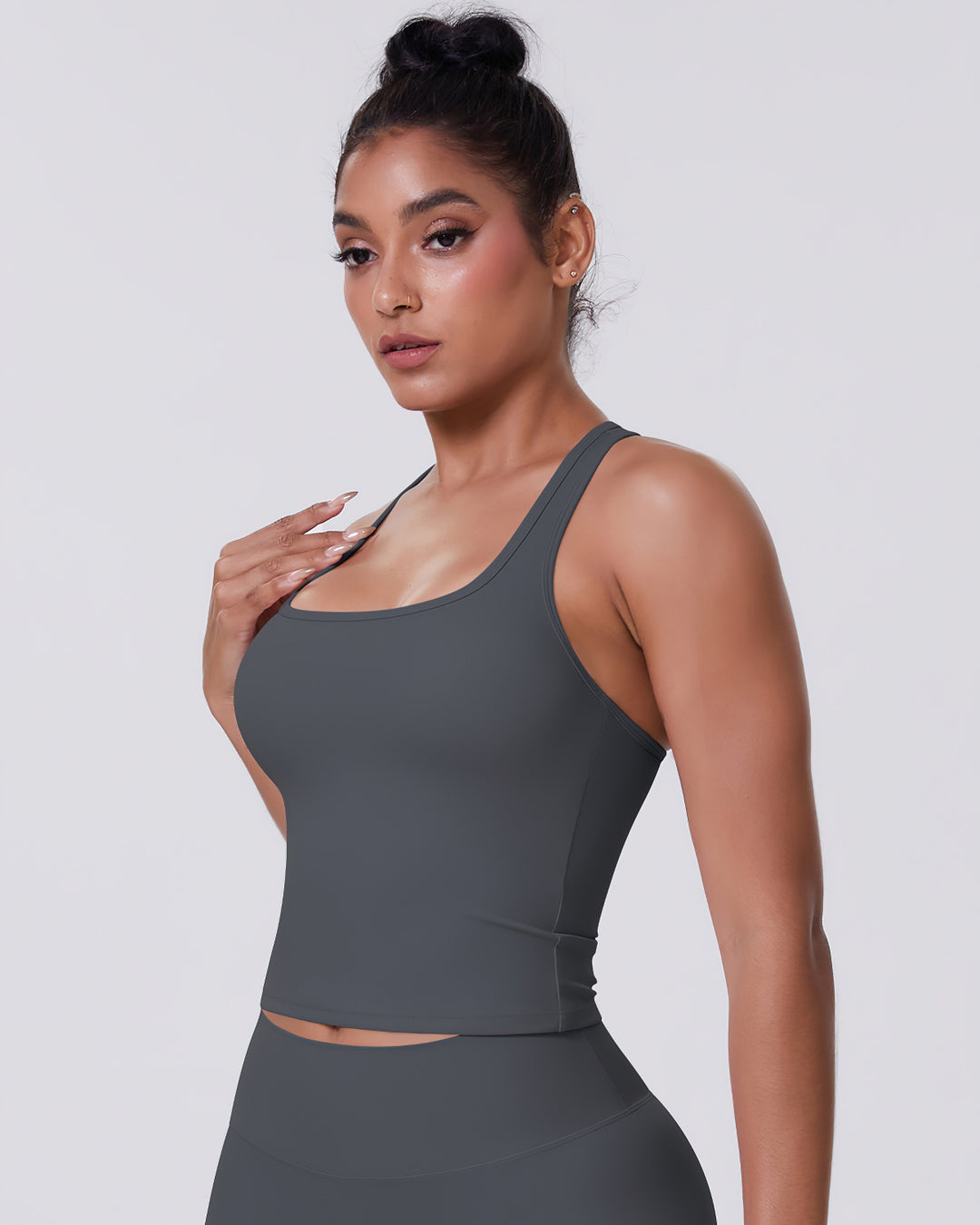 Gwen T-Back Top - Dark Grey