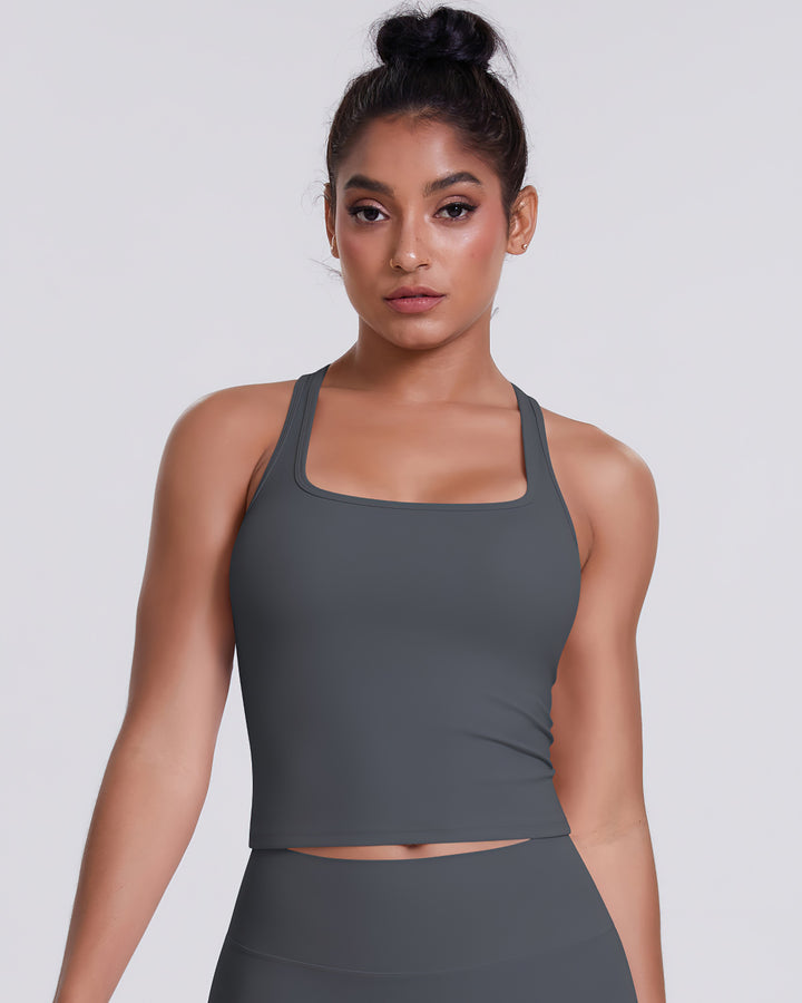 Gwen T-Back Top - Dark Grey