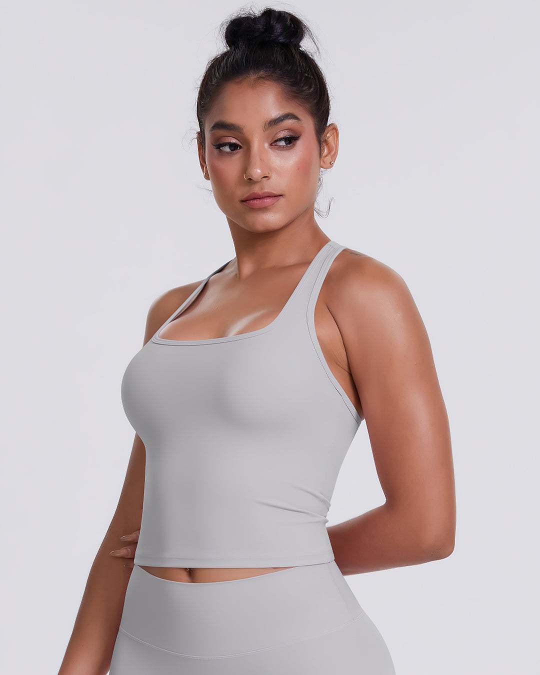 Gwen T-Back Top - Light Grey