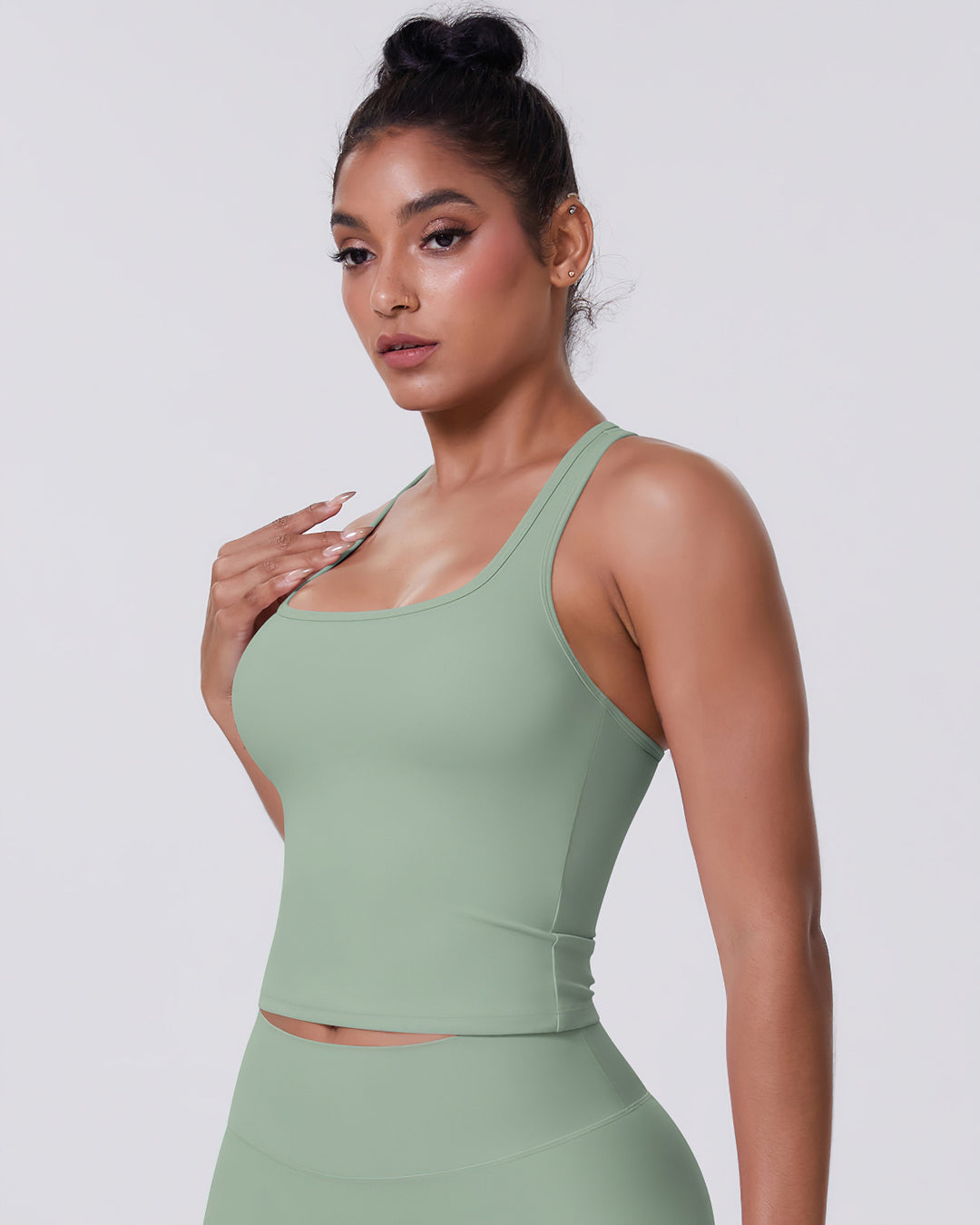 Gwen T-Back Top - Sage Green