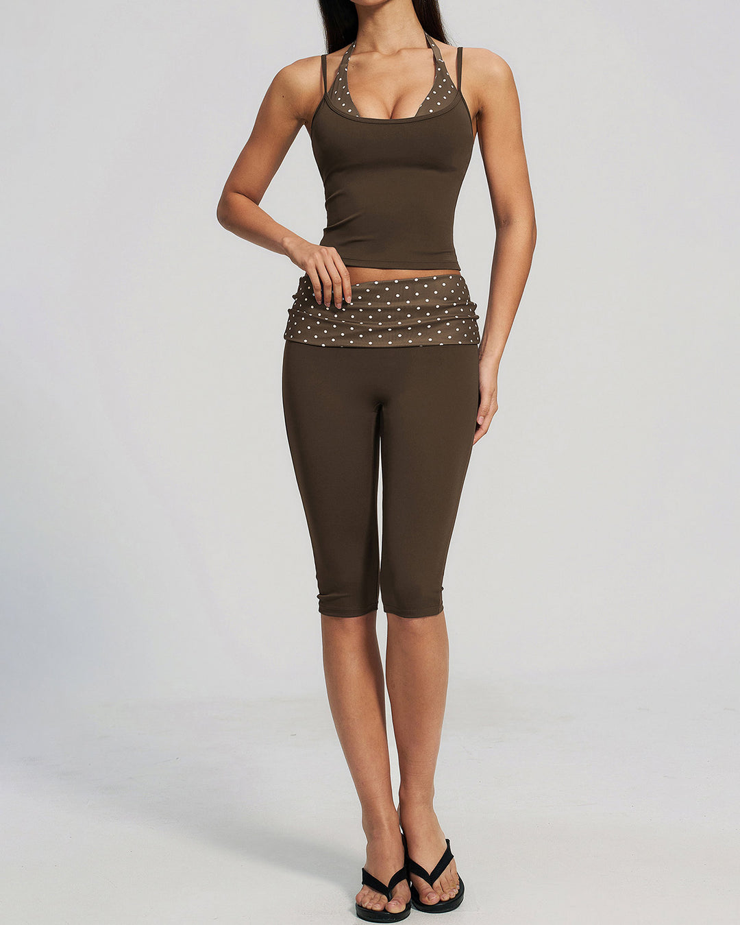 Lacey Crop Top - Brown Polka Dot