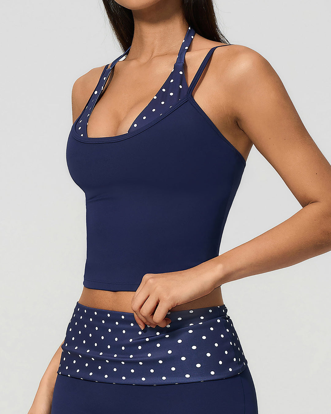 Lacey Crop Top - Navy Polka Dot