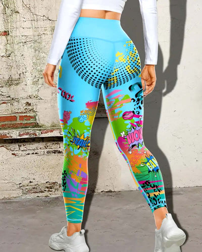 Retro Crush Leggings - Cyan