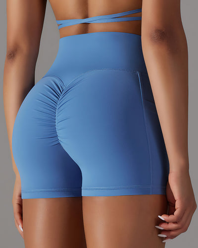 Selene Seamless Pocket Scrunch Shorts - Blue
