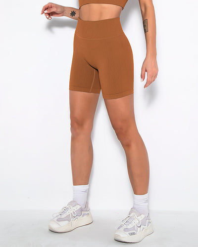 Nieve Ribbed Seamless Shorts - Brown Rust