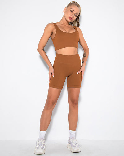 Nieve Ribbed Seamless Shorts - Brown Rust