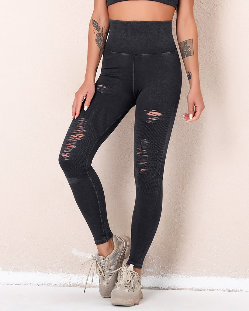 Abigail Ripped Leggings - Black