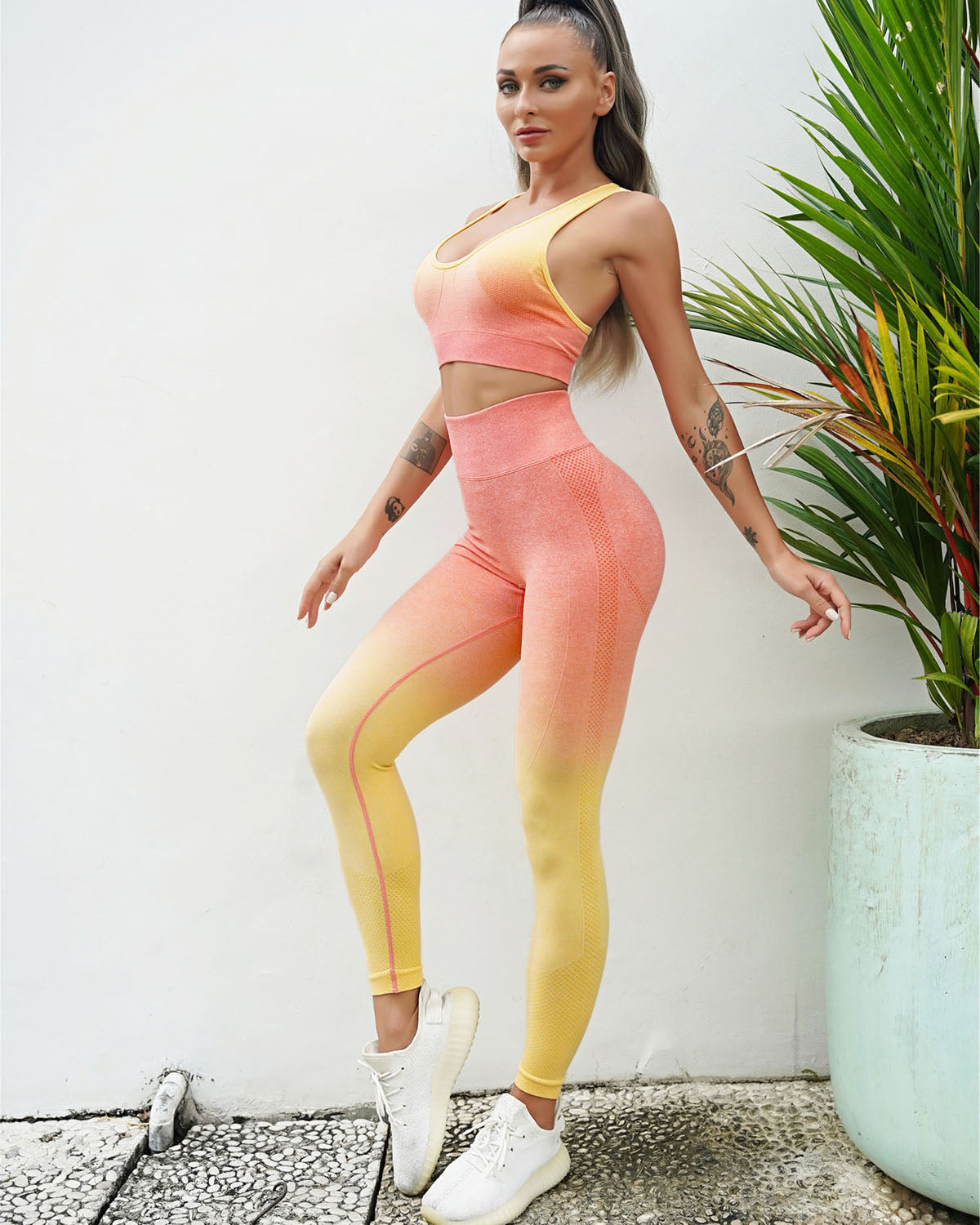 Gianna Seamless Leggings - Pink & Yellow