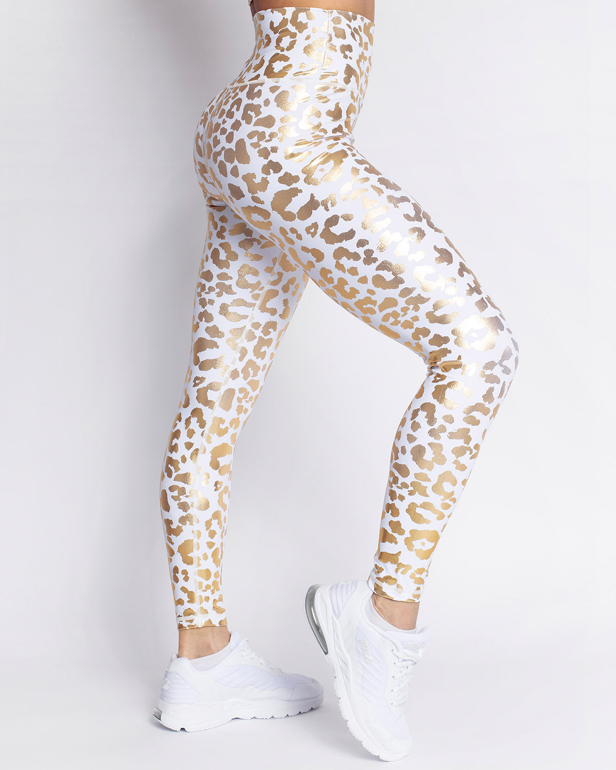 Nicola Metallic Leopard Leggings - White