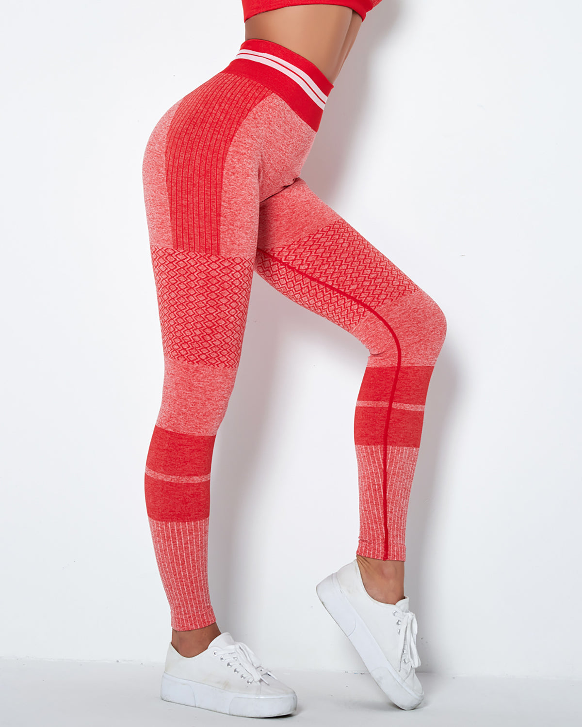 NWT - Avia Activewear Women's Fairisle Seamless Leggings Red Yoga - Size XL