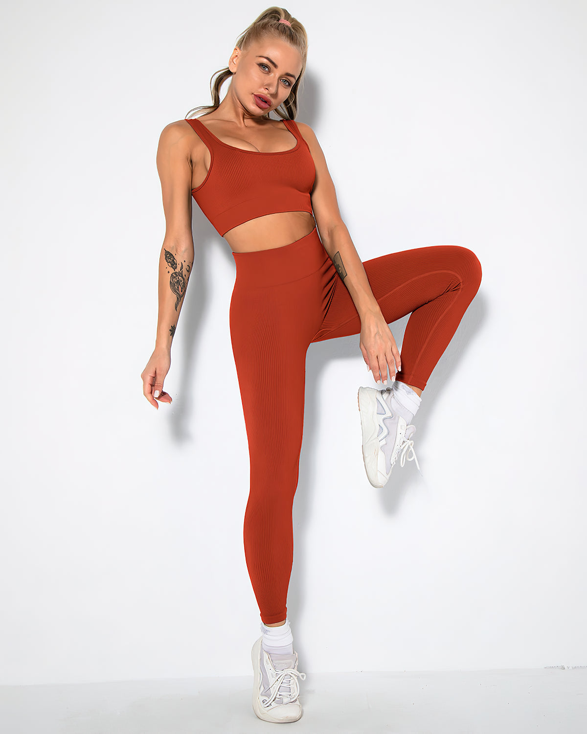 Nieve Ribbed Seamless Leggings - Dark Red