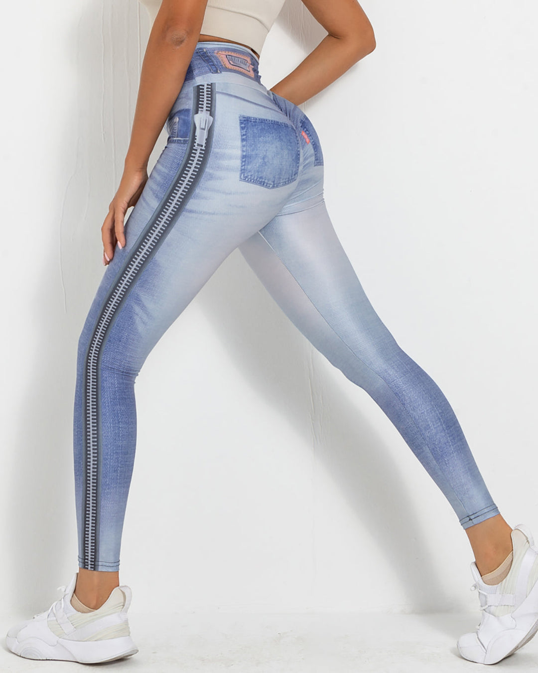 Frehsky leggings for women Women's Denim Print Jeans Look Like Leggings  Stretchy High Waist Slim Skinny Jeggings Light Blue 