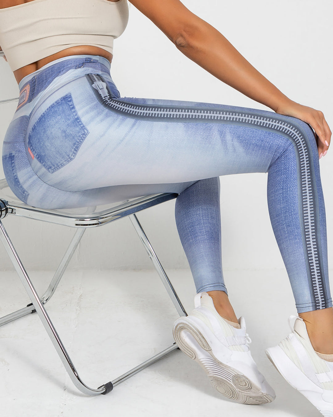 Normani Faux Denim Scrunch Leggings - Hot Pants