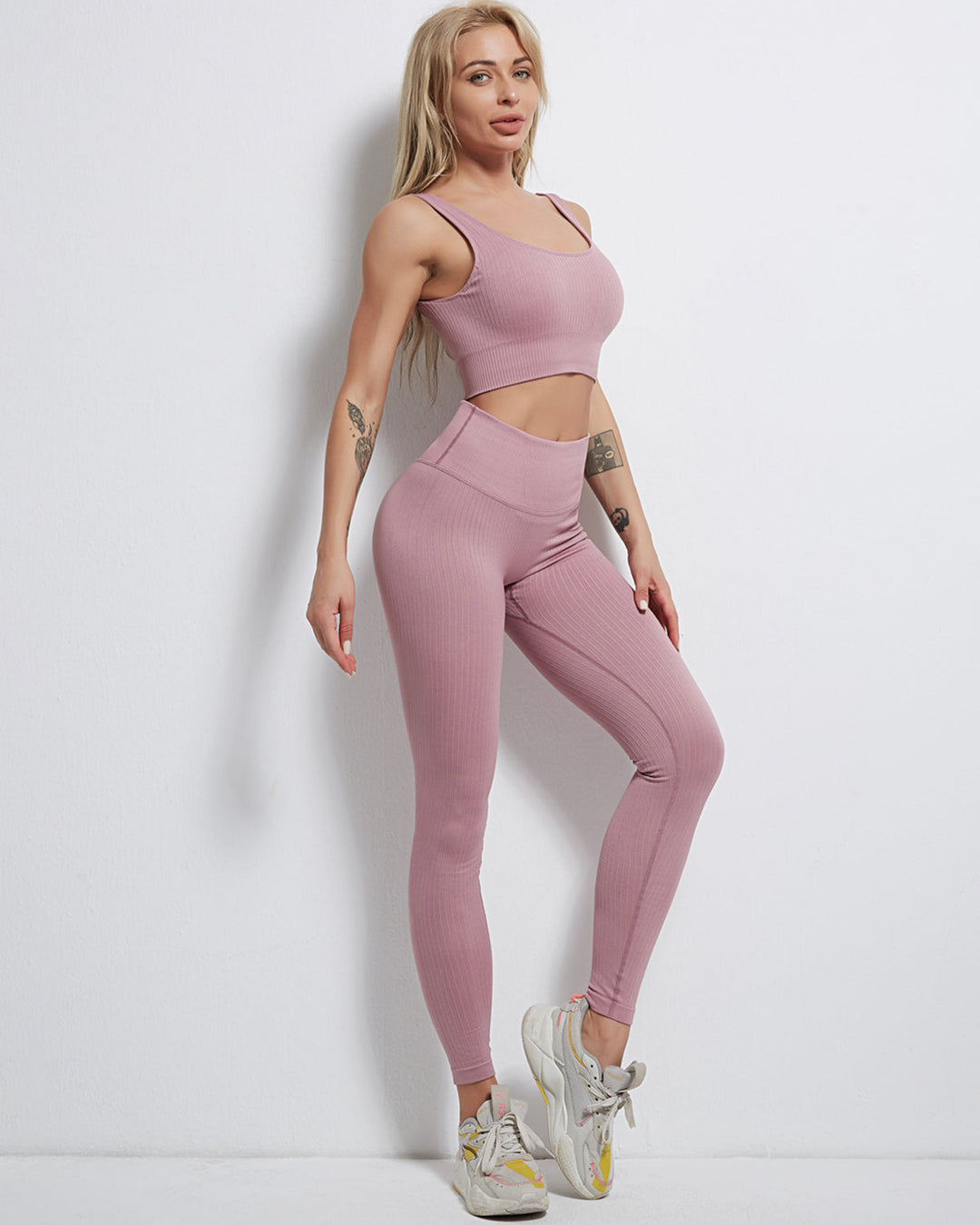 Rozy Ribbed Seamless Leggings - Rose