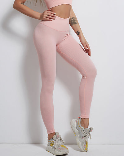 Rozy Ribbed Seamless Leggings - Pink