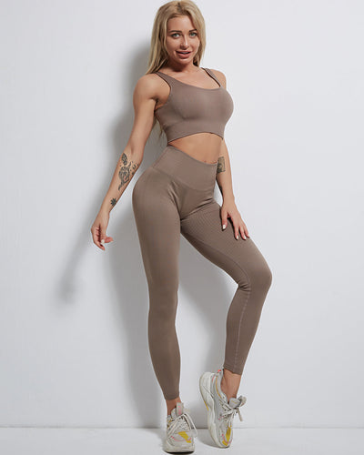 Rozy Ribbed Seamless Leggings - Coffee